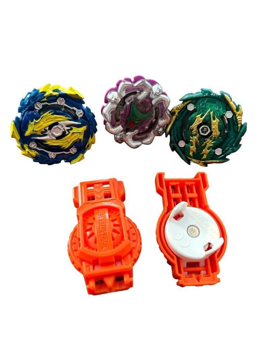 Three Beyblade Tops with 2 Plastic Launchers Hyper Sphere Infinty, Shock Typhon
